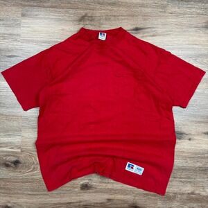 vintage 90s red made in usa russell athletic pocket tee